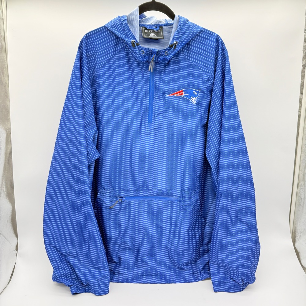 Holloway New England Patriots Windbreaker Mens 2XL Blue QuarterZip Hooded Jacket